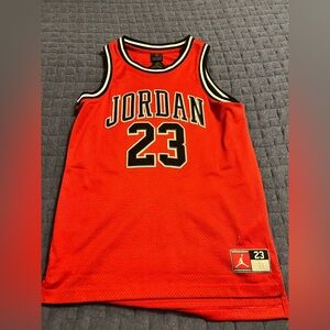 Jordan Red Mesh Basketball Jersey with Black and White Trim